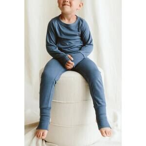 Goumi Kids Bamboo All Day Jogger Set Loungewear Pajamas‎ Long Sleeve Blue 5T